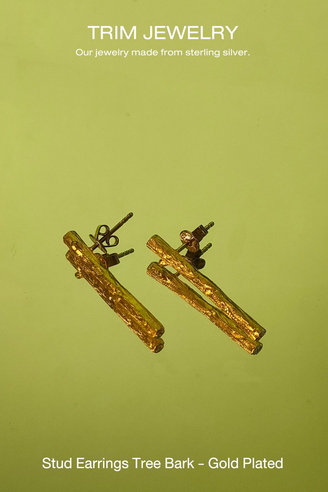 925 Sterling Silver Tree Bark Texture earrings - Gold 9K plated - 耳环/耳夹 - 纯银 金色