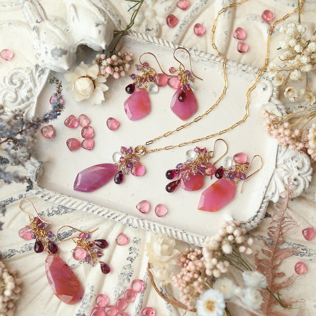 Sliced sapphire necklace [pink] - 项链 - 宝石 粉红色