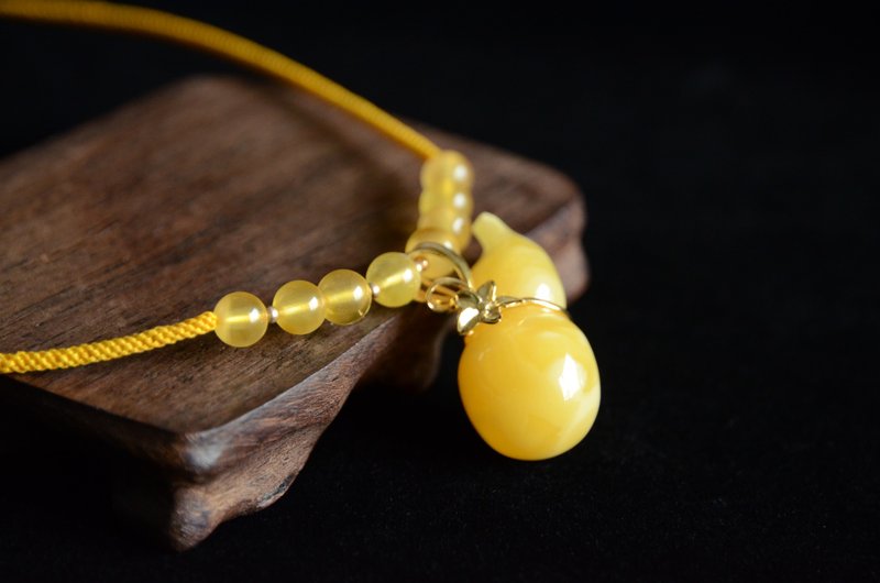 【容】Amber天然琥珀蜜蜡葫芦银渡金浪漫气质项链 - 项链 - 半宝石 黄色