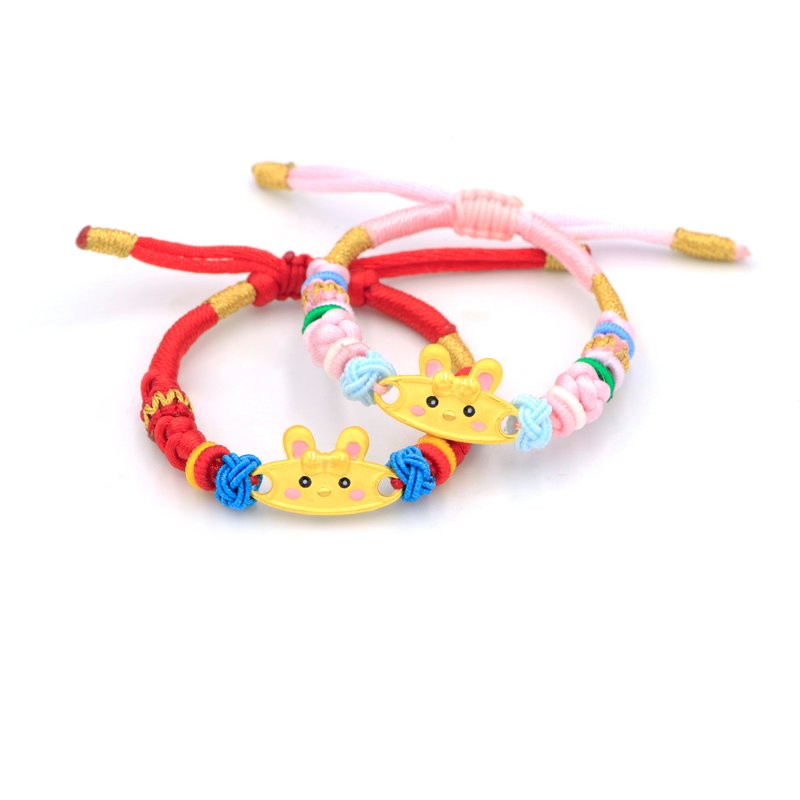 木村原创弥月礼 / 纯金幸福兔弥月手绳 /新生儿/周岁礼/ - 满月礼盒 - 24k 金 红色