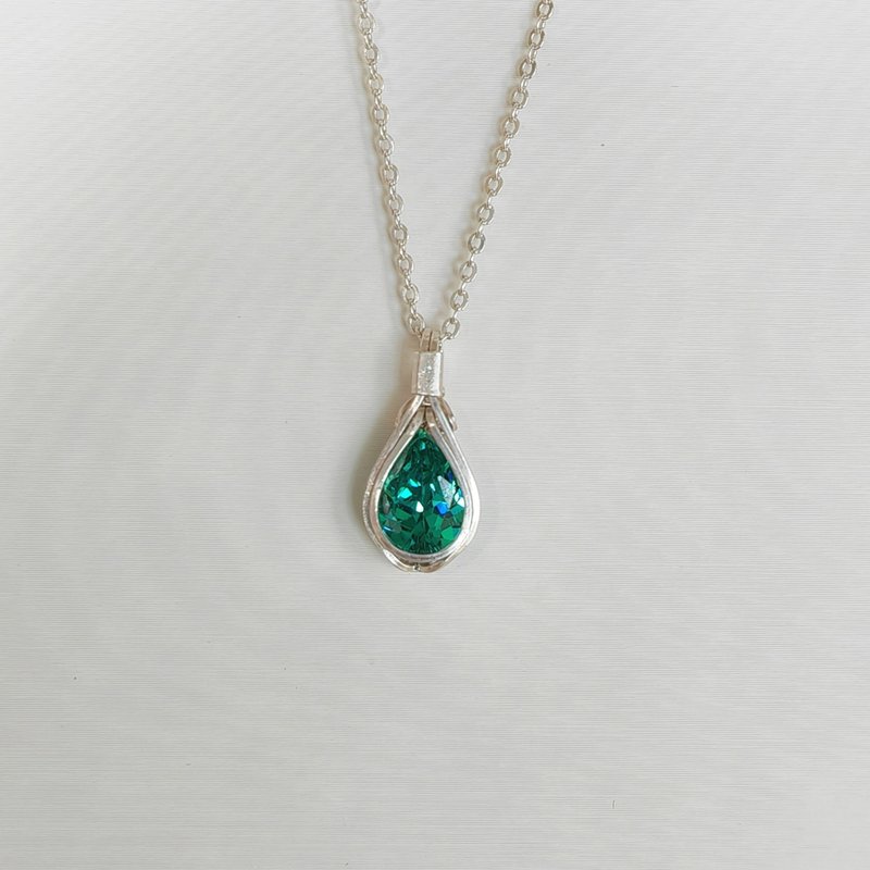 帕拉伊巴蓝绿色水滴吊墜 水滴項鍊 刻面水滴镶石项链 - 项链 - 纯银 
