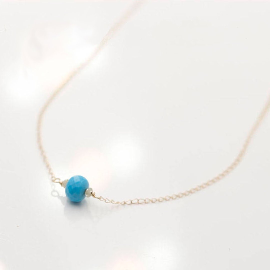 Turquoise and Dainty Yellow Diamond Necklace 14kGold December Birthstone - 项链 - 宝石 