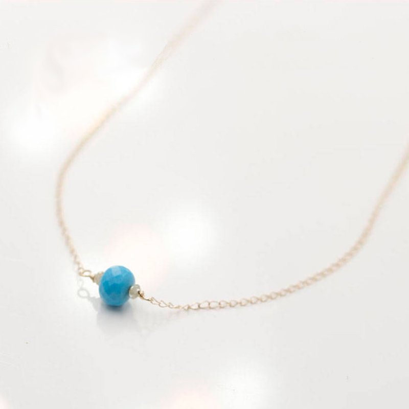 Turquoise and Dainty Yellow Diamond Necklace 14kGold December Birthstone - 项链 - 宝石 