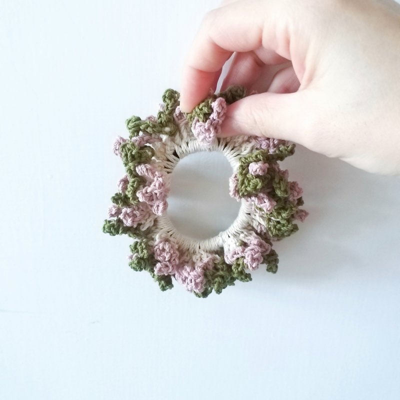 钩针编织 文青风 双色造型发圈 花心造型 / 波浪花边造型 2入一组 - 发饰 - 棉．麻 粉红色