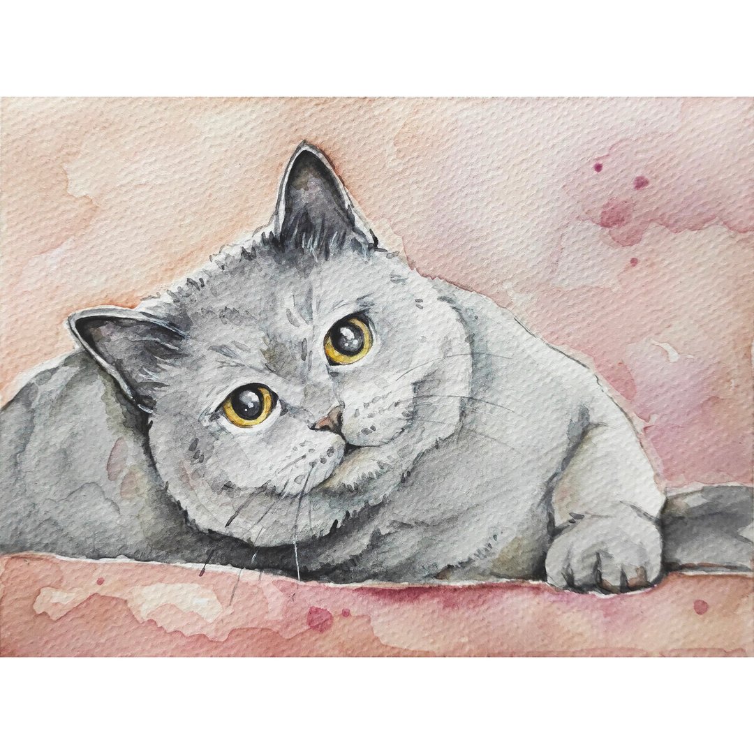 Cat painting pet original art cute cat watercolor artwork animal kitty wall art - 海报/装饰画/版画 - 纸 粉红色