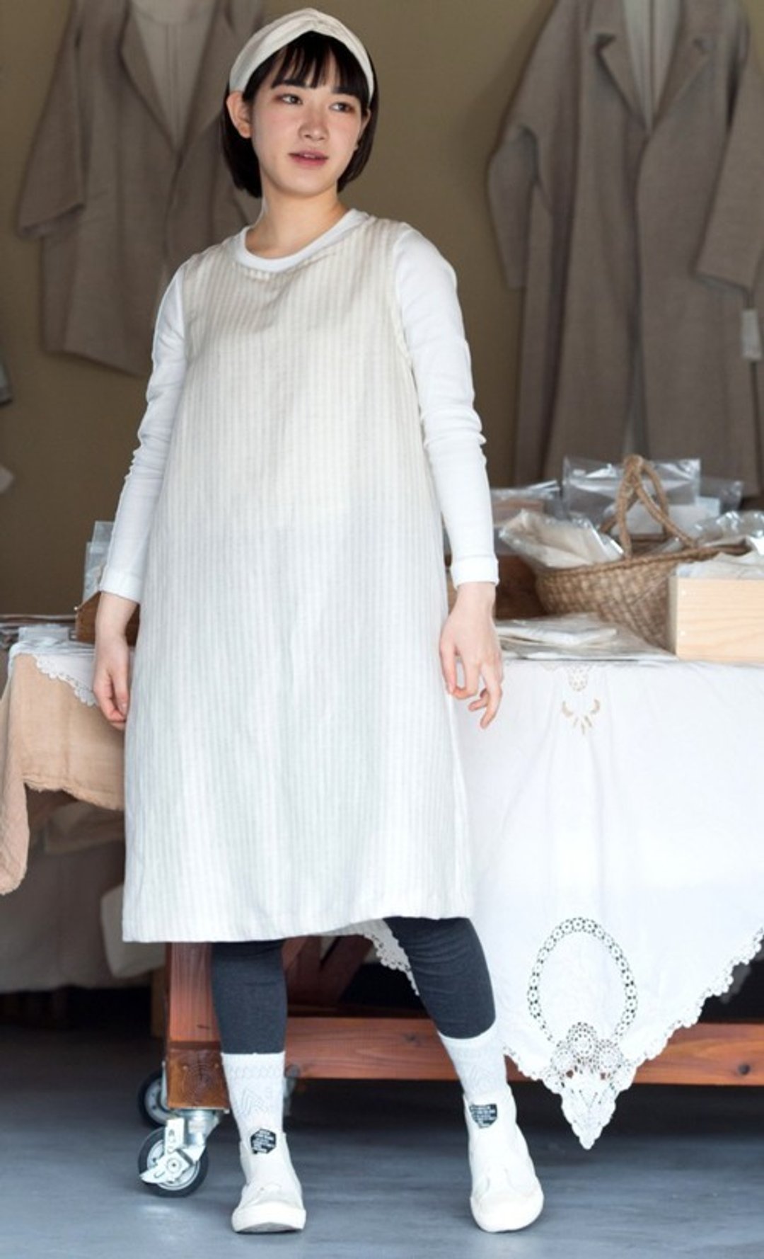 Organic Cotton & Linen Striped Fabric A Line Dress - 洋装/连衣裙 - 棉 