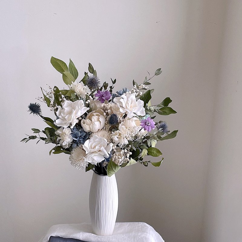 【不凋花干燥花】白蓝绿色不凋栀子花清香月桂叶自然风美式捧花 - 干燥花/捧花 - 植物．花 白色