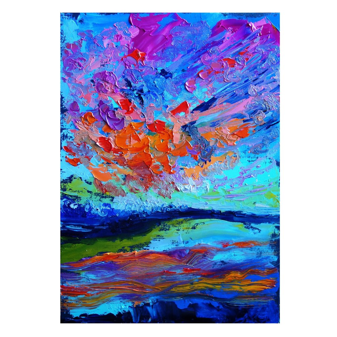 Abstract Sunset Painting Oil Landscape Original Art Artwork Impasto Canvas Art - 海报/装饰画/版画 - 其他材质 多色
