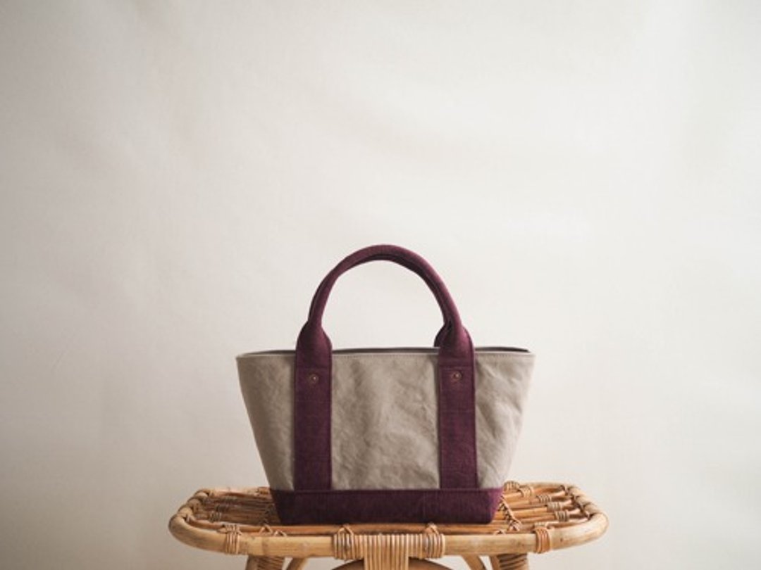 Made-to-order tote with lid petit gray beige x hull red - 手提包/手提袋 - 棉．麻 多色