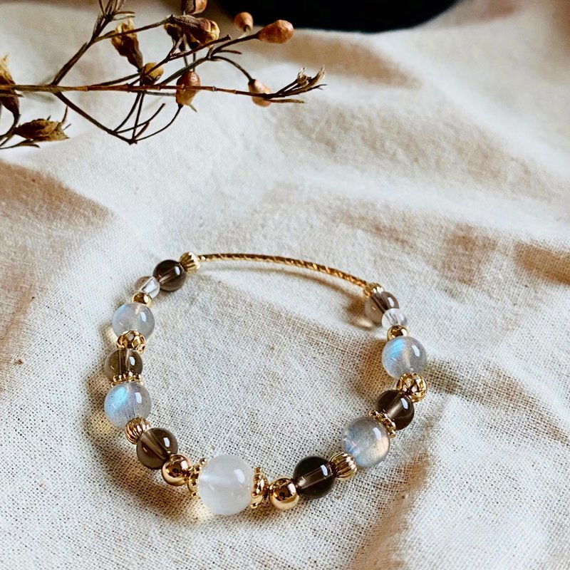 仙履奇缘 月光石+茶晶+拉长石+白水晶 - 手链/手环 - 半宝石 卡其色