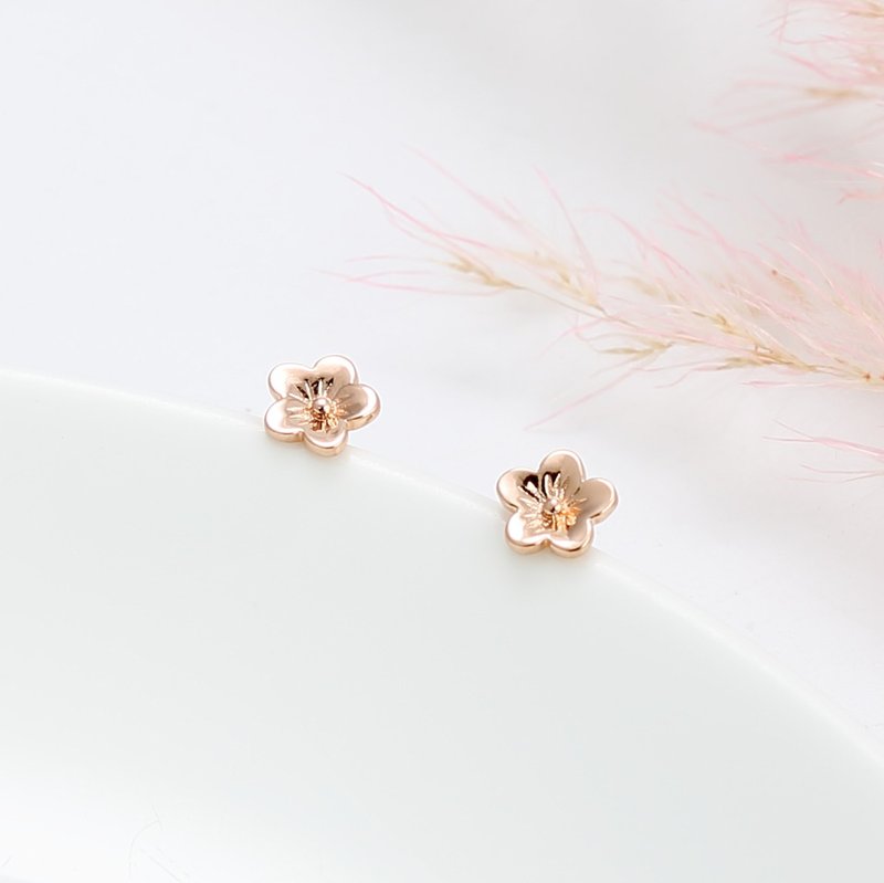 【Angel & Me】梅花 小花 s925 纯银厚镀18k玫瑰金 耳环 耳夹 - 耳环/耳夹 - 玫瑰金 金色