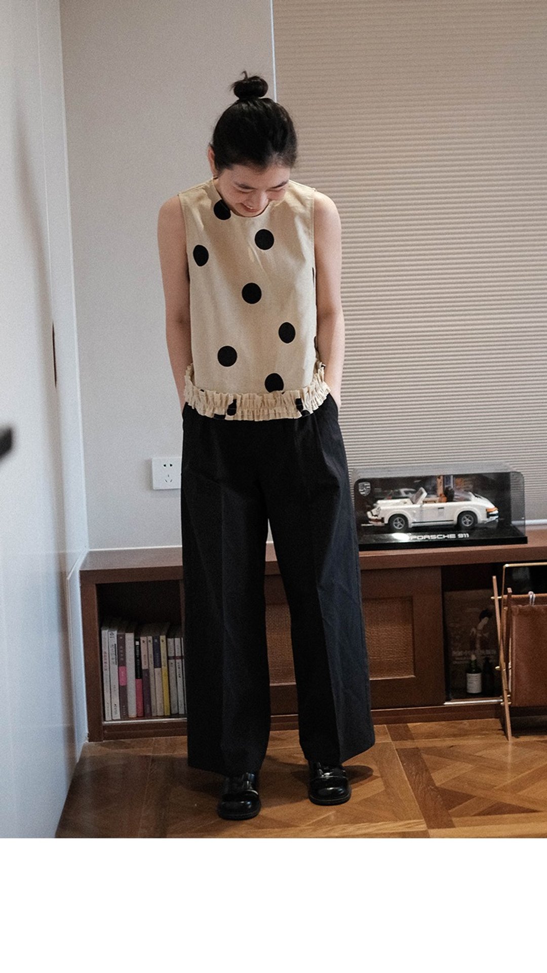 复古波点圆领纯棉麻宽松 无袖衬衫上衣女 - 女装背心 - 棉 