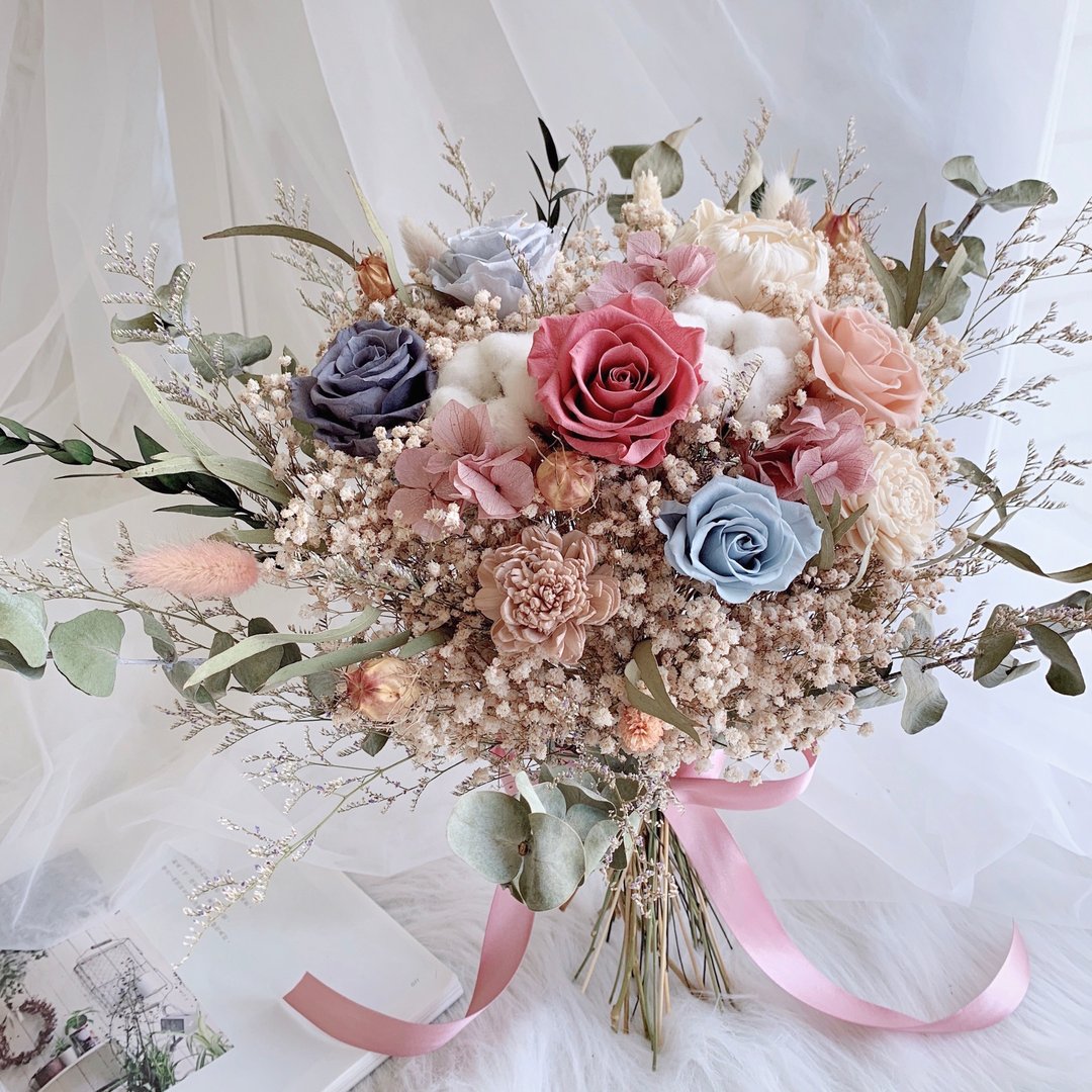 莫兰迪灰色调永生捧花/花束 干燥花束/永生捧花/花束/求婚花束 - 干燥花/捧花 - 植物．花 