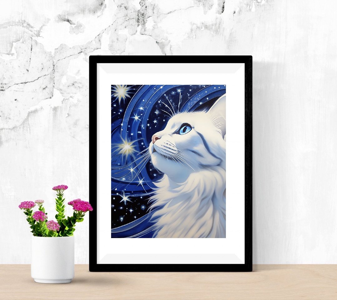 猫画猫墙艺术天空绘画动物绘画夜空墙壁装饰 - 海报/装饰画/版画 - 压克力 多色