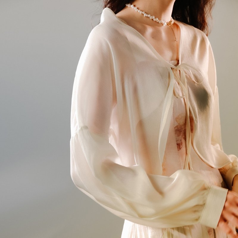 凉感防晒衣薄纱雪纺衫 上衣系带开衫外套披肩夏季配裙子 - 女装上衣 - 聚酯纤维 