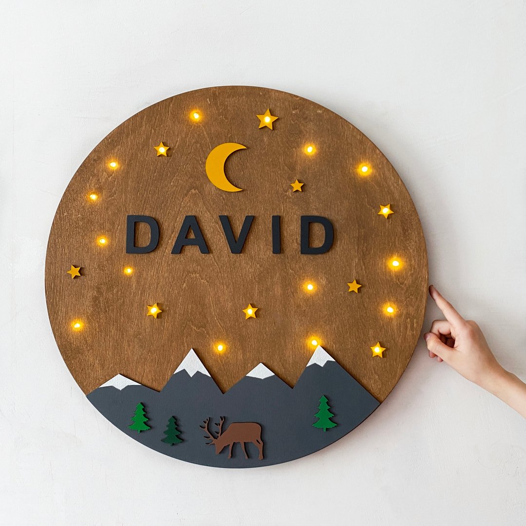Nursery name sign baby, deer themed wall decor, personalized cute gift newborn - 其他 - 木头 