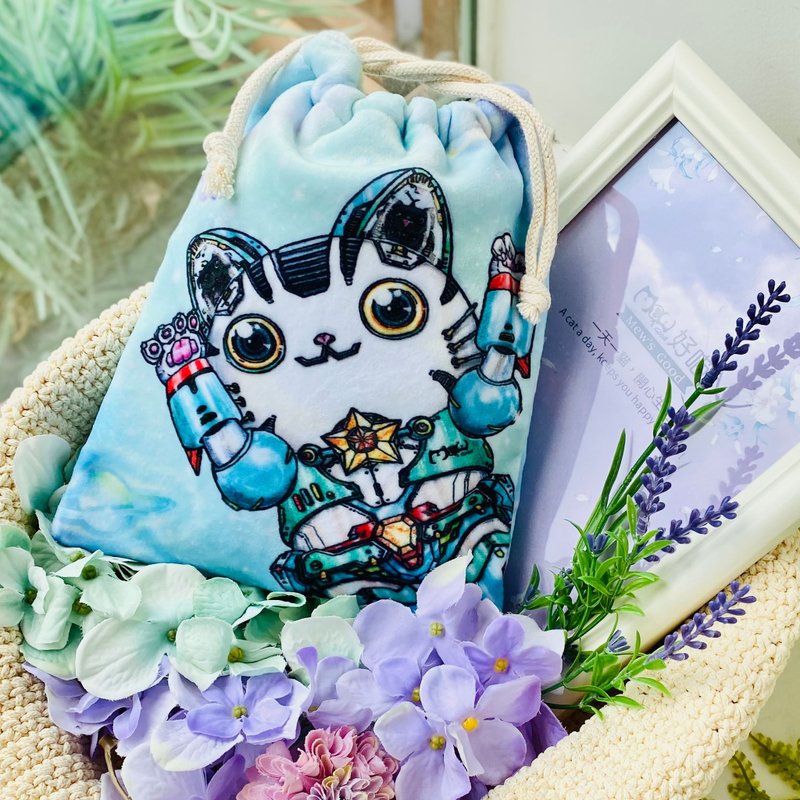 束口袋 | 法兰绒  - 机器猫 - 化妆包/杂物包 - 其他材质 蓝色