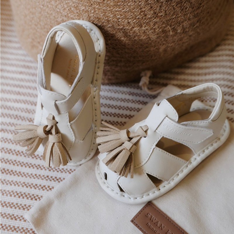 Swan天鹅童鞋-双色流苏宝宝学步凉鞋1642-米 - 婴儿鞋 - 人造皮革 卡其色