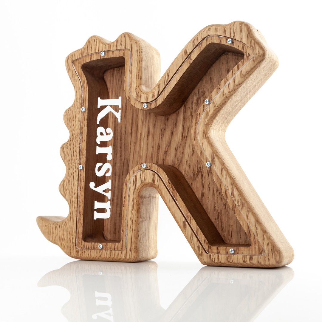 Letter piggy bank Dinosaur for boys or girls Wooden Christmas Customized gift - 储蓄罐 - 木头 