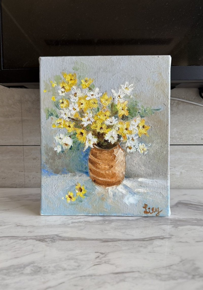 春日小黄花 - 暖阳花瓶油画 手绘原作 小品画 - 海报/装饰画/版画 - 棉．麻 