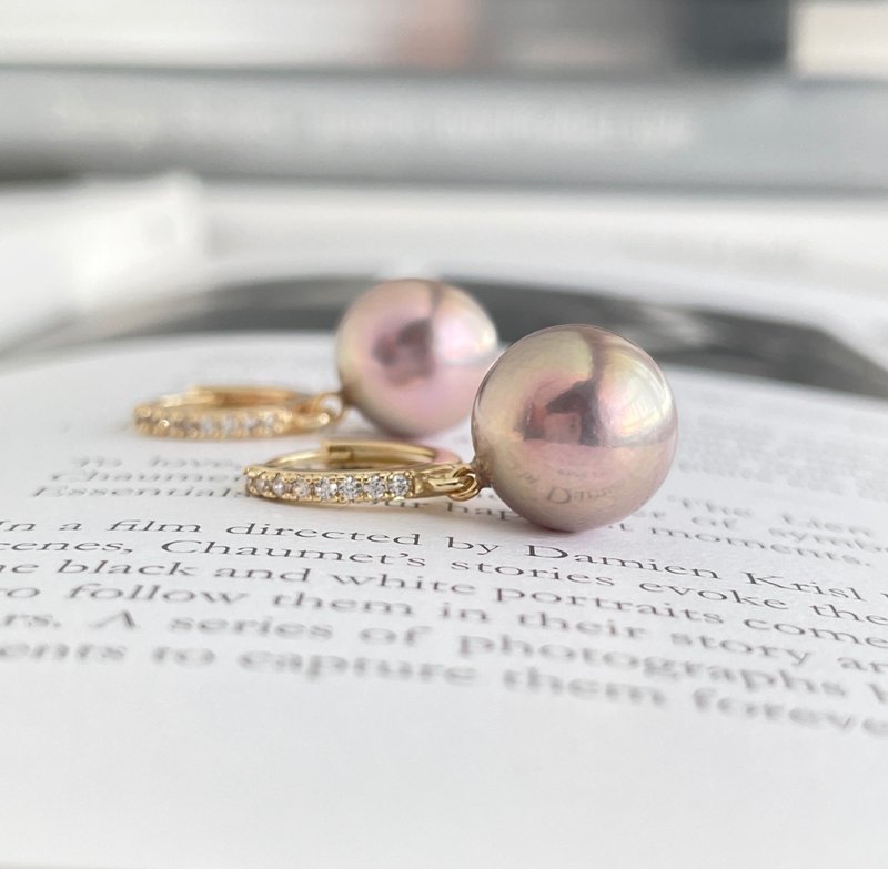 个性大颗淡水珍珠圈形耳环 12mm 爱迪生珍珠 婚礼 正式场合 - 耳环/耳夹 - 珍珠 粉红色