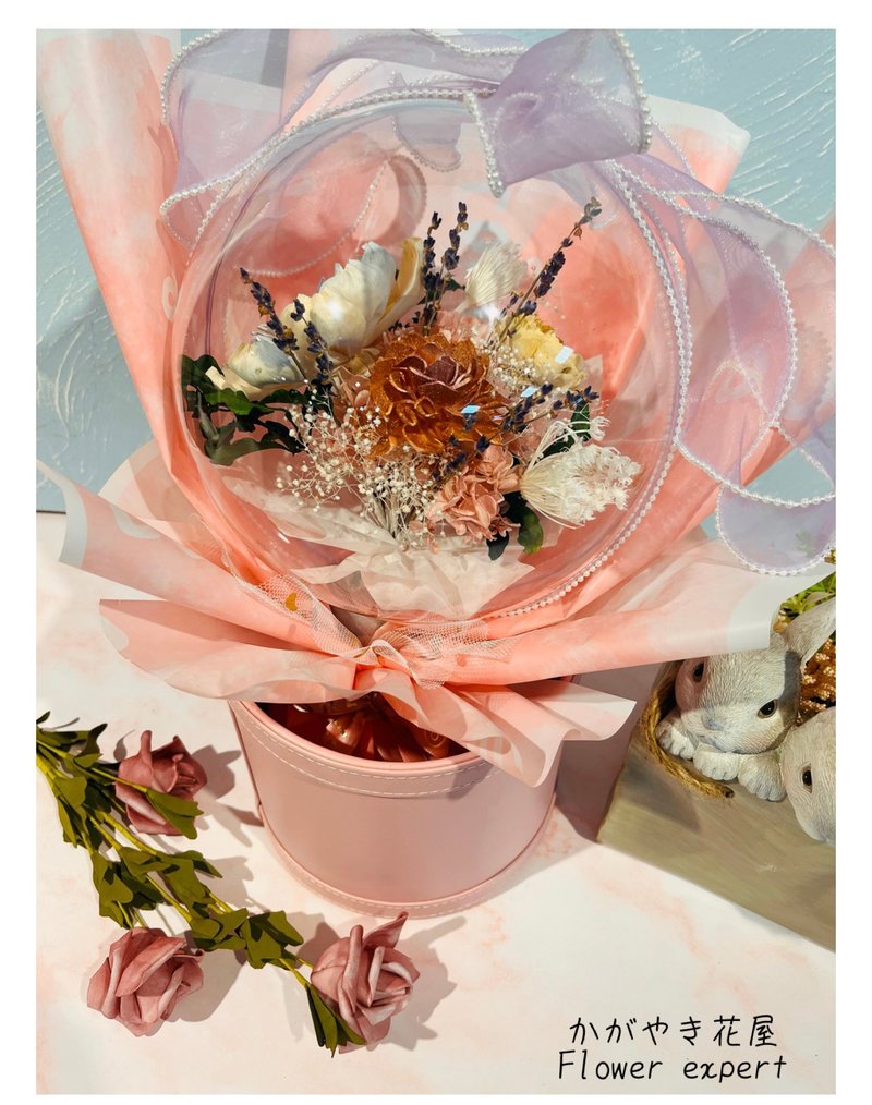 波波球花束/干燥花/永生花/开幕礼/礼物 - 摆饰 - 植物．花 金色