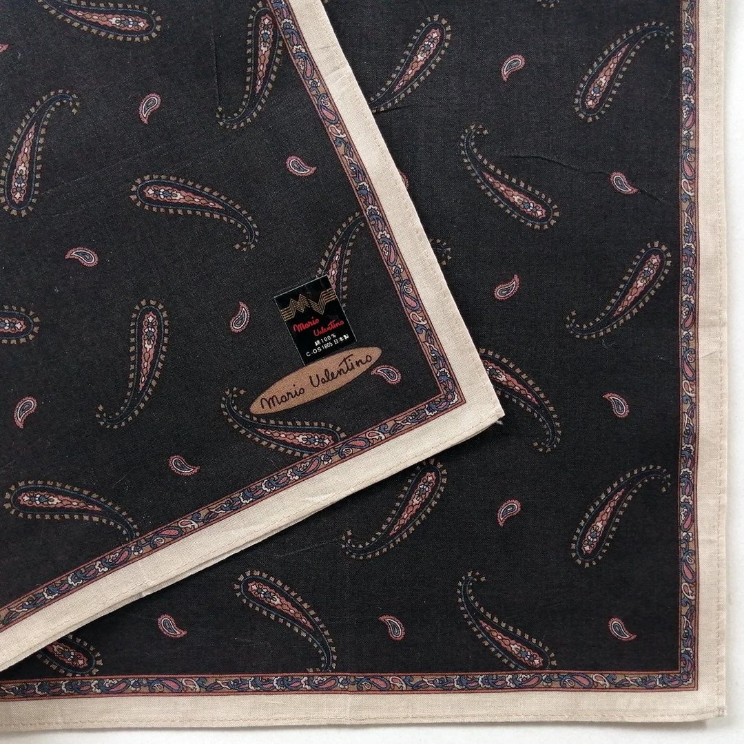 Mario Valentino Vintage Handkerchief Pocket Square 19 x 19 inches - 手帕/方巾 - 棉 咖啡色