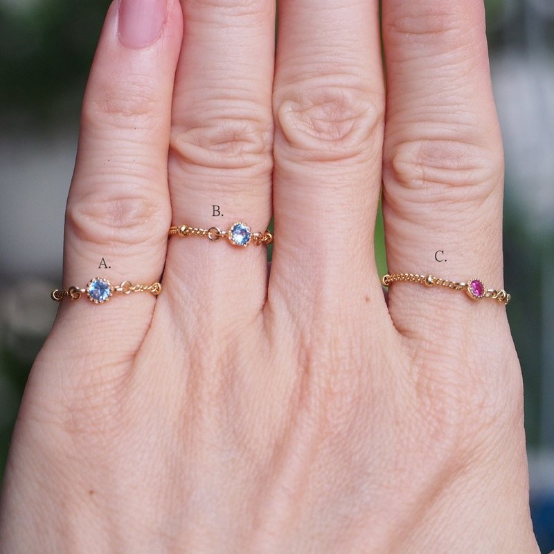 14K GF 纯银镀金 锆石手工链戒 尾戒 食指戒 戒指 - 戒指 - 纯银 多色