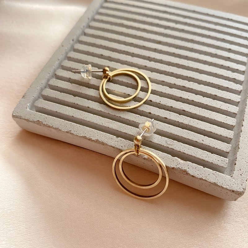 小圈小圆 - 黄铜耳环-可改夹 - 耳环/耳夹 - 铜/黄铜 金色