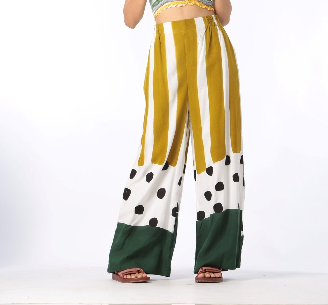 Long Pant Cotton Rayon Hand Paint Free Size For Summer Beach - 女装长裤 - 棉 绿色