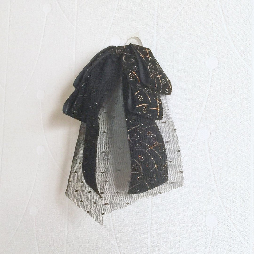 高雅低调黑色绒质点点网纱香蕉夹 相交夹 - 发饰 - 其他材质 黑色