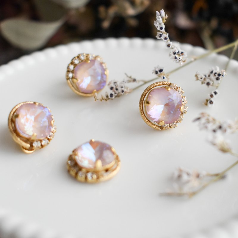 17 度微光耳环 / 粉蓝水晶耳环 - 耳环/耳夹 - 其他金属 粉红色