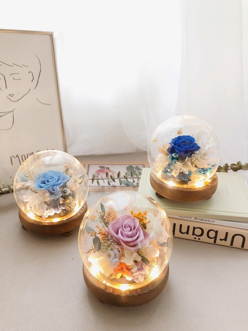 LED 永生花 玻璃罩 永生玫瑰花 干燥花 纪念日礼物 夜灯 祝贺礼物 - 干燥花/捧花 - 植物．花 多色