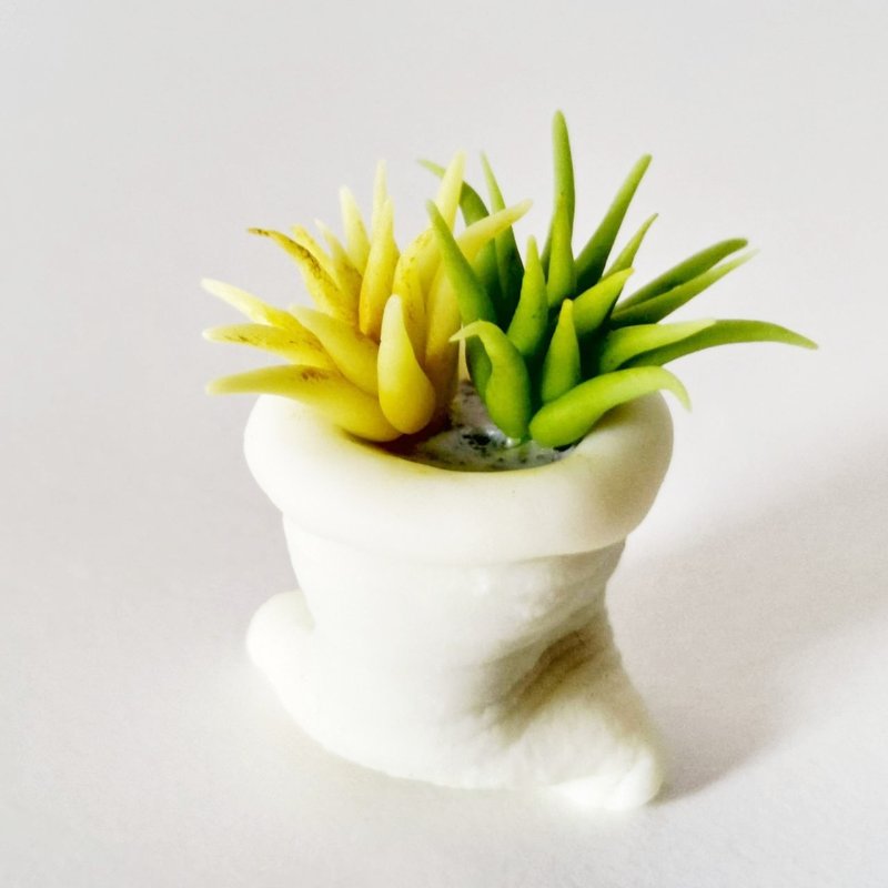 黏土手作多肉 ATO22 手工仿小布袋+仿真多肉植物 疗愈小摆饰 - 摆饰 - 粘土 