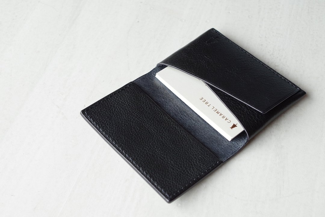 [Make-to-order production] Italian leather Business Card Case dark navy - 名片夹/名片盒 - 真皮 蓝色