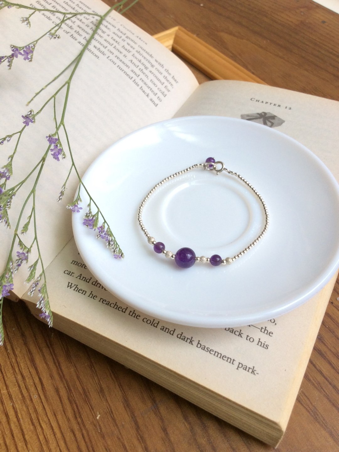 Ops Amethyst silver bracelet-紫水晶/925纯银/紫色/天然石/手链 - 手链/手环 - 宝石 紫色