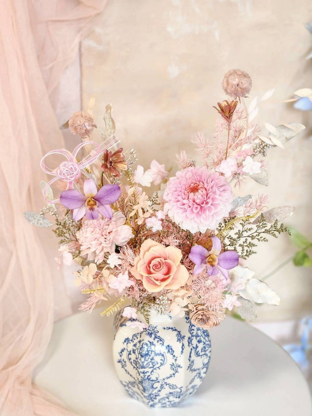 和缘花わえんか青花瓷桌花 粉紫金款 迎春招福 日式新春 新年花礼 - 干燥花/捧花 - 植物．花 多色