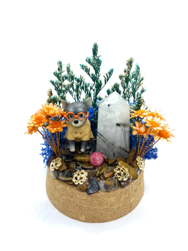 吉娃娃与黑碧玺电气石/红纹石-水晶公仔干燥花摆设 - 摆饰 - 水晶 