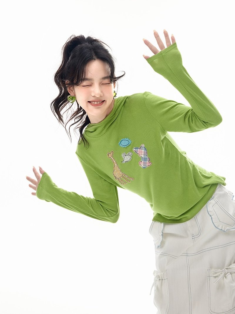 绿色小动物图案连帽衫卫衣童趣 - 女装上衣 - 其他材质 多色