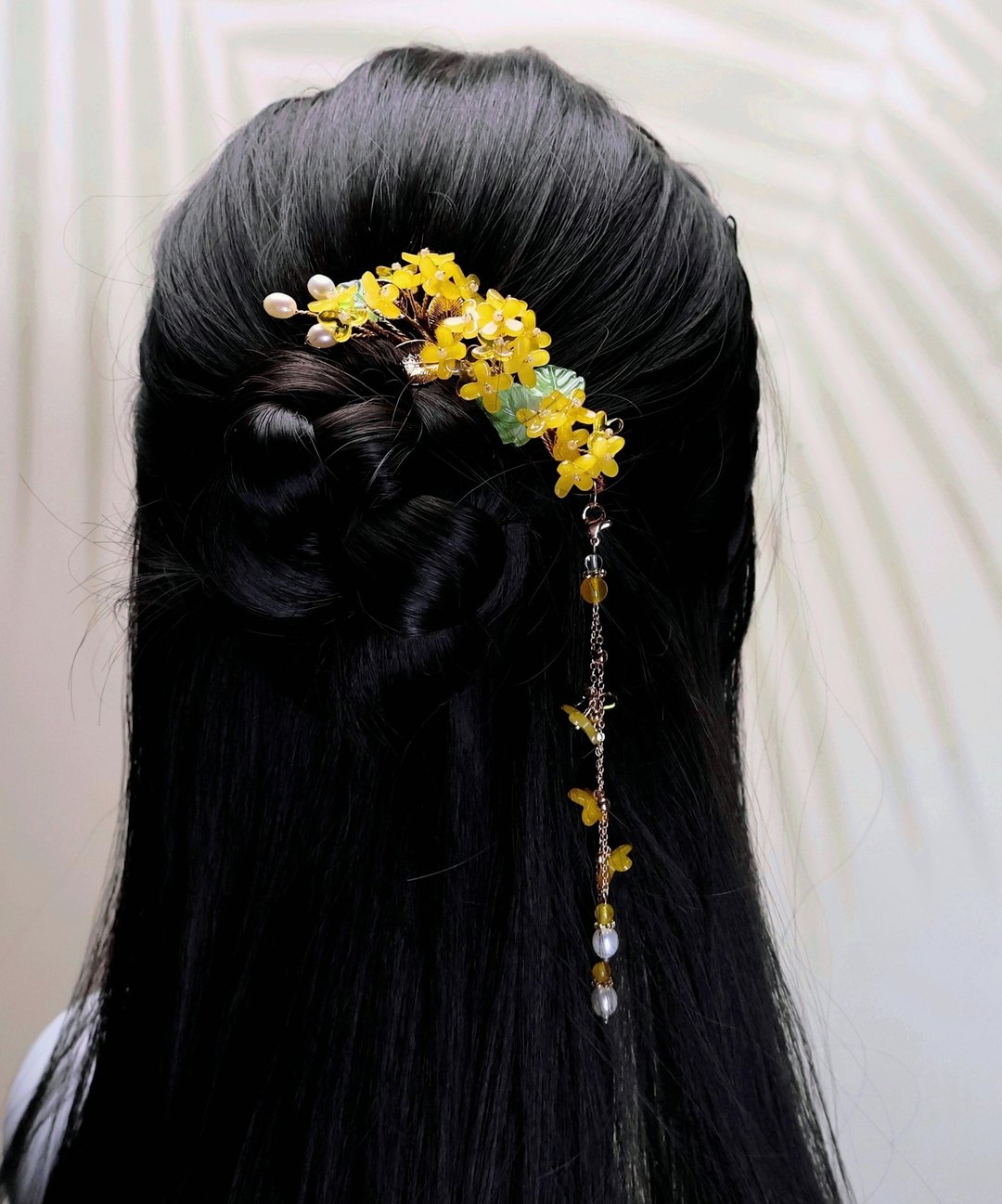 金桂团花发钗/发夹   (流苏可拆) - 发饰 - 琉璃 黄色