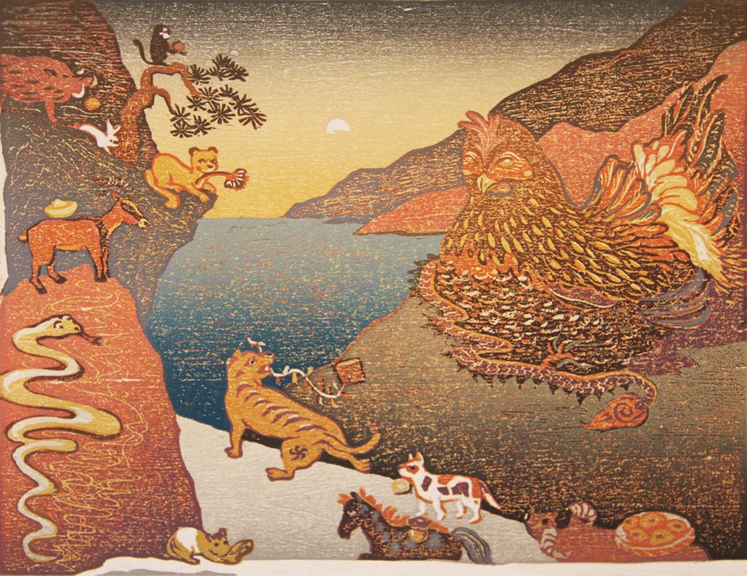 【木刻版画】给鸡拜年-许以璇 - 海报/装饰画/版画 - 纸 