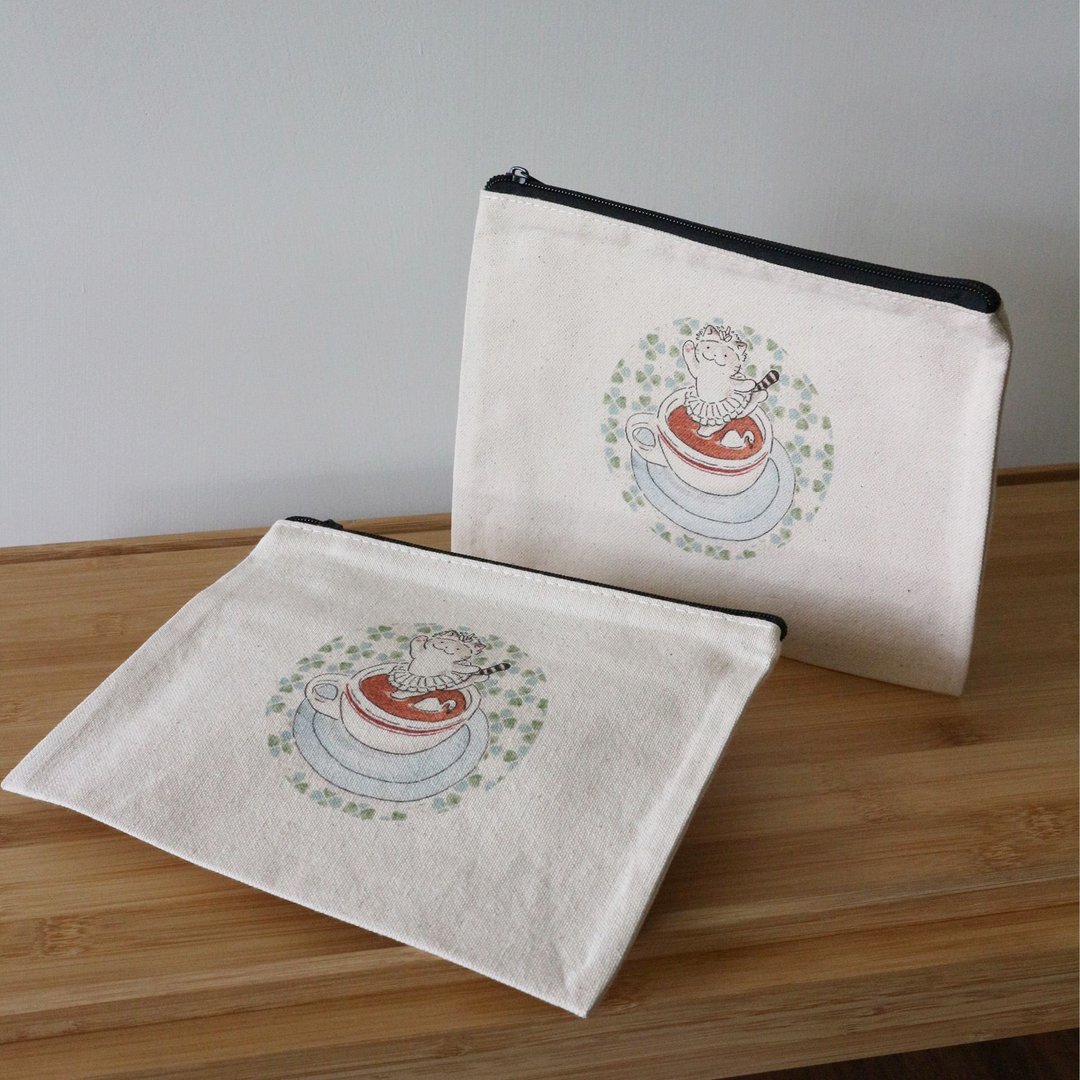 Pouch - Swan Milk Tea  化妆包 随身收纳小物包 - 化妆包/杂物包 - 棉 