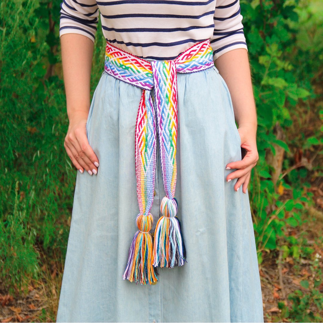 Woven belt, Skirt belt, Rainbow belt, Dress sash, LGBT, Lesbian belt, Gay pride - 皮带/腰带 - 棉 多色