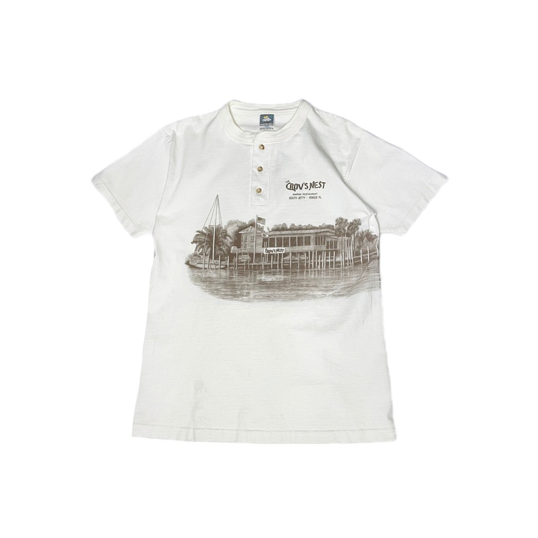 古着 Anvil 海景餐厅亨利领T-shirt - 男装上衣/T 恤 - 棉．麻 白色