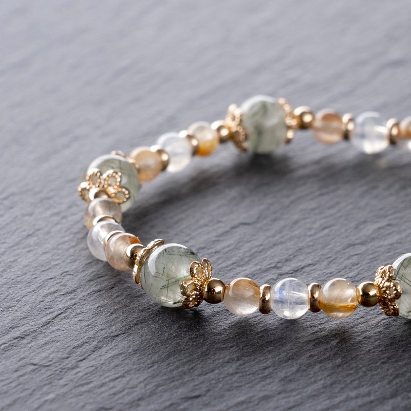 【天然石手链】-草原余晖- 绿发晶 月光石 钛晶 - 手链/手环 - 水晶 绿色