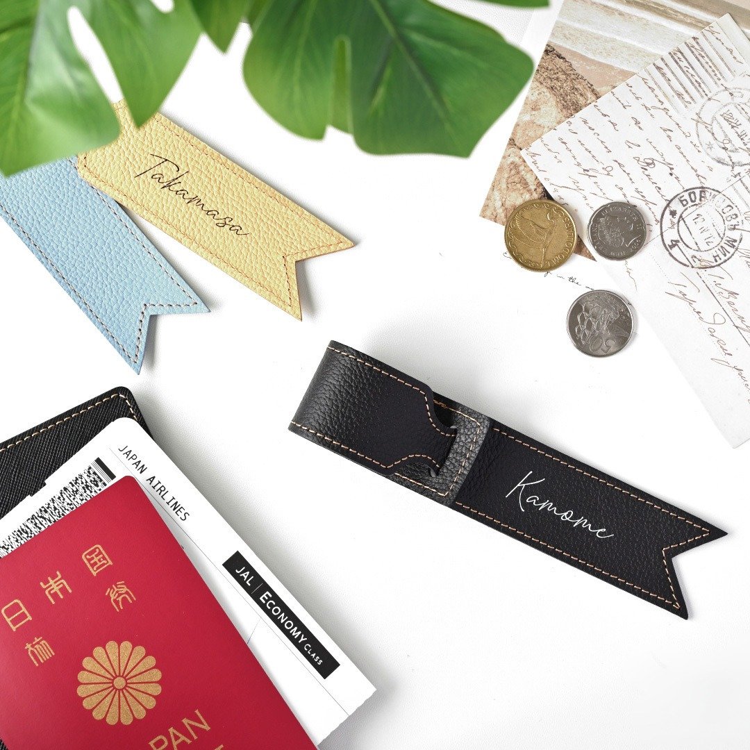 旅行吊牌 【 缩纹皮革 】 刻印 姓名吊牌 真皮 皮革吊牌 旅行 旅行用品 HW28K - 行李吊牌 - 真皮 黑色