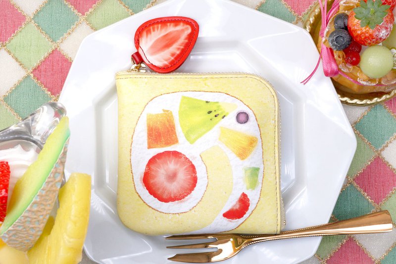 Strawberry roll cake compact wallet made of cowhide - 皮夹/钱包 - 真皮 红色