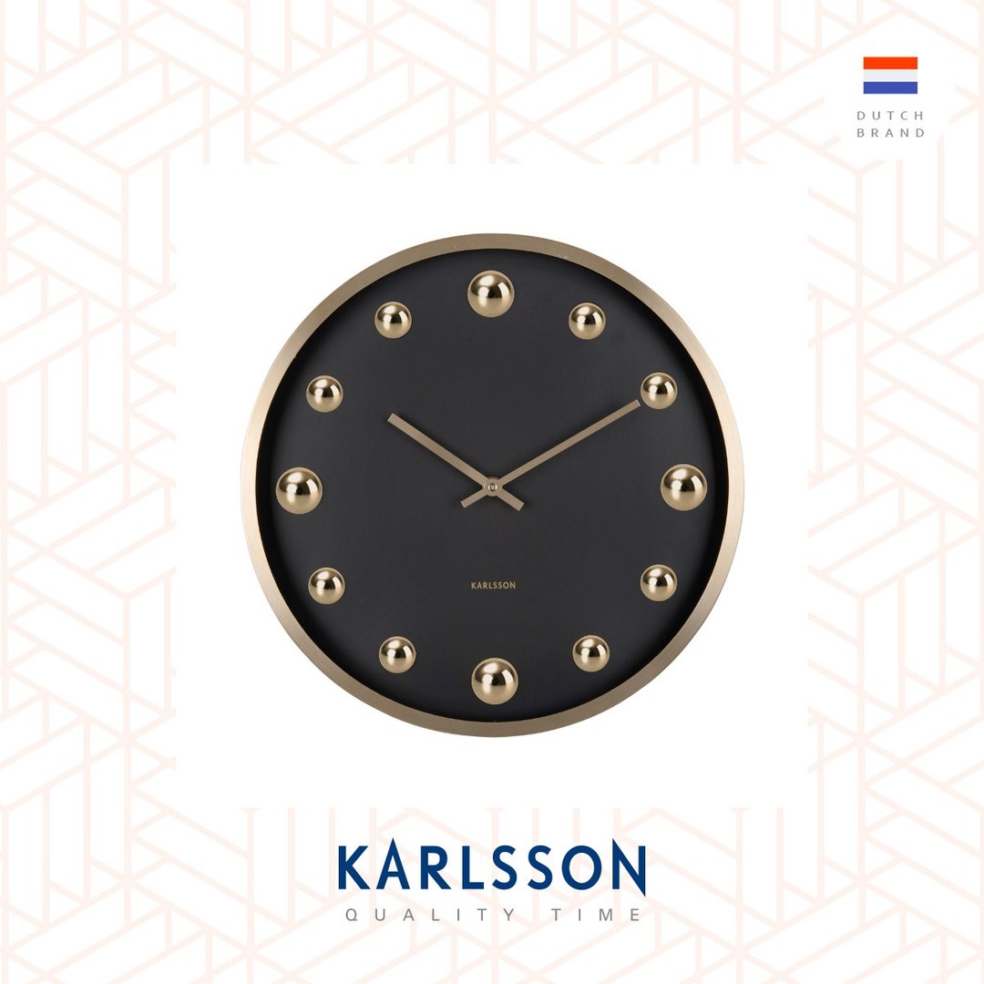 荷兰Karlsson, Wall clock 35.5cm Shiny Dots alu black w. gold - 时钟/闹钟 - 其他金属 黑色