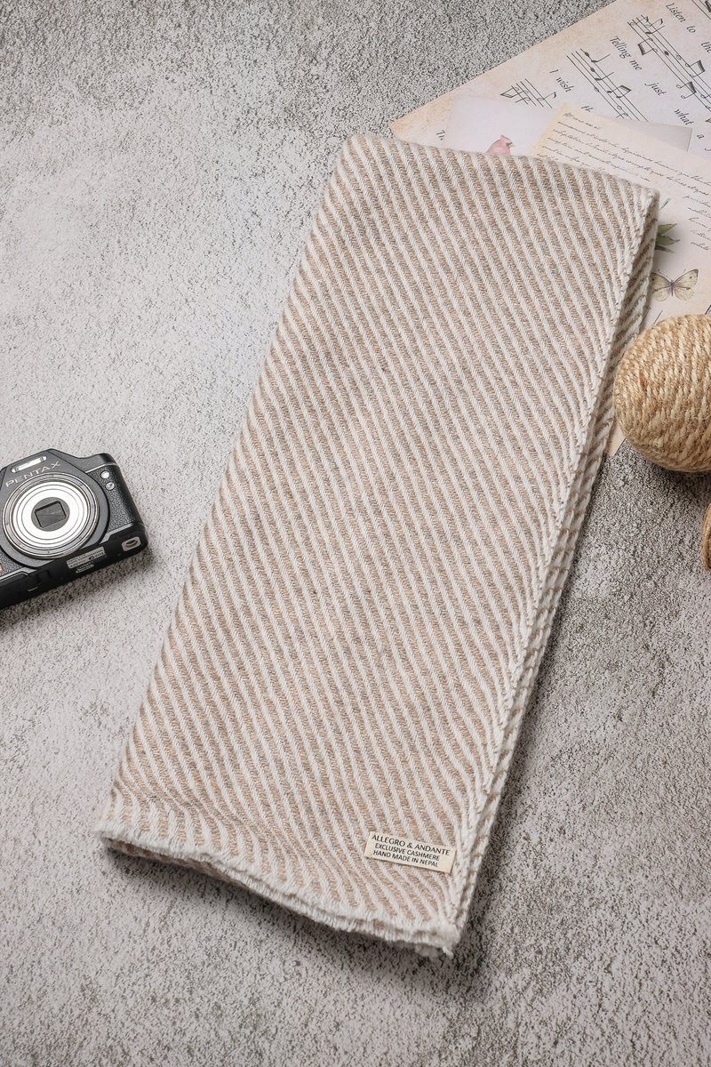 【窄版】喀什米尔羊毛围巾 全斜纹无染浅褐 脖围 手工机织 - 围巾/披肩 - 羊毛 咖啡色