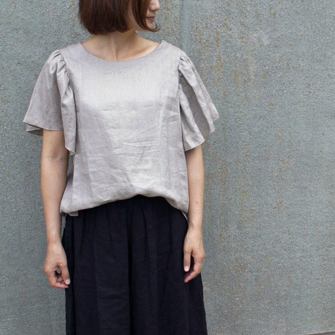 Linen 100 flare sleeve pullover linen 100 flare sleeve pullover greige - 女装上衣 - 棉 卡其色
